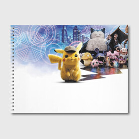 Альбом для рисования с принтом Detective Pikachu (НА СПИНЕ) в Белгороде, 100% бумага
 | матовая бумага, плотность 200 мг. | detective pikachu | pikachu | pokemon | детектив пикачу | пика | покемон