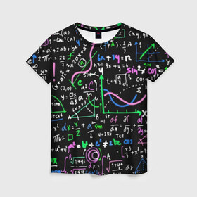 Женская футболка 3D с принтом Формулы в Белгороде, 100% полиэфир ( синтетическое хлопкоподобное полотно) | прямой крой, круглый вырез горловины, длина до линии бедер | Тематика изображения на принте: science | геометрия | математика | наука | физика | формулы