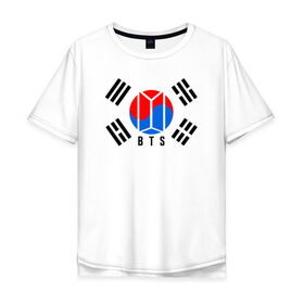Мужская футболка хлопок Oversize с принтом BTS KOREA в Белгороде, 100% хлопок | свободный крой, круглый ворот, “спинка” длиннее передней части | bangtan boys | bt21 | bts | bts army | bts stickers | j hope | jimin | jin | jungkook | k pop | korea | rap monster | rapmon | suga | v | бтс | корея | стикеры bts