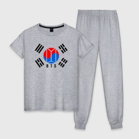 Женская пижама хлопок с принтом BTS KOREA в Белгороде, 100% хлопок | брюки и футболка прямого кроя, без карманов, на брюках мягкая резинка на поясе и по низу штанин | bangtan boys | bt21 | bts | bts army | bts stickers | j hope | jimin | jin | jungkook | k pop | korea | rap monster | rapmon | suga | v | бтс | корея | стикеры bts