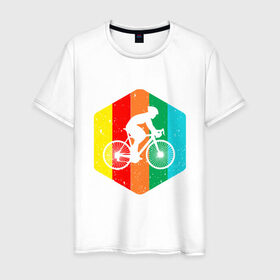 Мужская футболка хлопок с принтом Велосипедист в Белгороде, 100% хлопок | прямой крой, круглый вырез горловины, длина до линии бедер, слегка спущенное плечо. | 