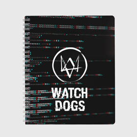 Тетрадь с принтом WATCH DOGS в Белгороде, 100% бумага | 48 листов, плотность листов — 60 г/м2, плотность картонной обложки — 250 г/м2. Листы скреплены сбоку удобной пружинной спиралью. Уголки страниц и обложки скругленные. Цвет линий — светло-серый
 | action | ct os | ded sec | fox | game | gamer | glitch | hacker | player | watch dogs | watch dogs 2 | глитч | знак лиса | игра | компьютерная игра | маркус | хакер