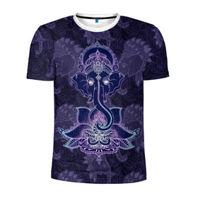 Мужская футболка 3D спортивная с принтом Ганеша в Белгороде, 100% полиэстер с улучшенными характеристиками | приталенный силуэт, круглая горловина, широкие плечи, сужается к линии бедра | character | deity | elephant | flower | ganesh | god | head | hinduism | jewels | lord | lotus | mohawk | ornament | pattern | well being | wisdom | благополучие | бог | божество | владыка | ганеша | голова | драгоценности | индуизм | ирокез | лотос | муд