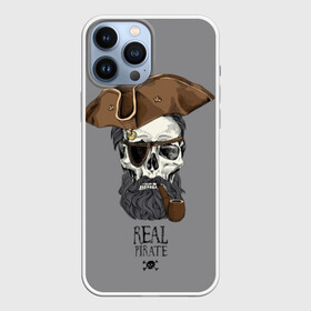 Чехол для iPhone 13 Pro Max с принтом Real pirate в Белгороде,  |  | beard | bones | crossed | drawing | font | funny | graphics | hat | inscription | mustache | one eyed | pipe | pirate | real | roger | skull | smoking | борода | весёлый | графика | кости | кури | надпись | одноглазый | перекрещенные | пират | реальный | 