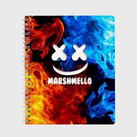 Тетрадь с принтом Marshmello Fire в Белгороде, 100% бумага | 48 листов, плотность листов — 60 г/м2, плотность картонной обложки — 250 г/м2. Листы скреплены сбоку удобной пружинной спиралью. Уголки страниц и обложки скругленные. Цвет линий — светло-серый
 | dj | fire | marshmello | usa | америка | вода | клубная музыка | мармело | маршмелло | маршмеллоу | музыка | музыкант | огонь