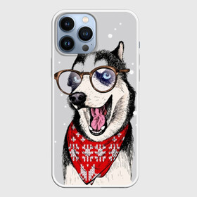 Чехол для iPhone 13 Pro Max с принтом Хаски в Белгороде,  |  | animal | blue | breed | dog | drawing | eyes | graphic | husky | jaws | knitted | open | ornament | pattern | shawl | snow | winter | вязаный | глаза | голубые | графический | животное | зима | орнамент | открытая | очки | платок | порода | рису