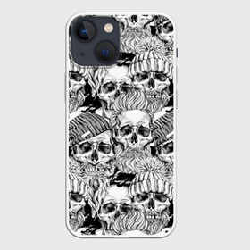 Чехол для iPhone 13 mini с принтом Human skulls в Белгороде,  |  | beard | death | fashionable | hairstyle | hat | hipster | human | knitted | men | mustache | skull | street | style | symbol | борода | вязаная | модная | мужчины | прическа | символ | стиль | уличный | усы | хипстер | человеческие | черепа | шап