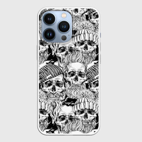 Чехол для iPhone 13 Pro с принтом Human skulls в Белгороде,  |  | Тематика изображения на принте: beard | death | fashionable | hairstyle | hat | hipster | human | knitted | men | mustache | skull | street | style | symbol | борода | вязаная | модная | мужчины | прическа | символ | стиль | уличный | усы | хипстер | человеческие | черепа | шап