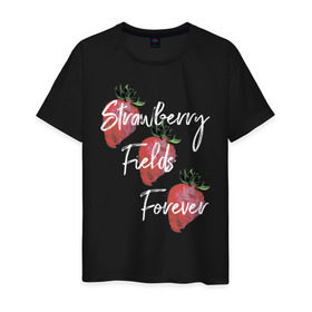 Мужская футболка хлопок с принтом Strawberry Fields в Белгороде, 100% хлопок | прямой крой, круглый вырез горловины, длина до линии бедер, слегка спущенное плечо. | beatles | forever | strawberry | the beatles | битлз | джон леннон | леннон | форевер | ягода