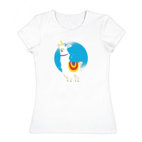 Женская футболка хлопок с принтом Альпака Единорог в Белгороде, 100% хлопок | прямой крой, круглый вырез горловины, длина до линии бедер, слегка спущенное плечо | alpaca | unicorn | альпака | альпаки | лама | ламы