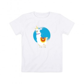 Детская футболка хлопок с принтом Альпака Единорог в Белгороде, 100% хлопок | круглый вырез горловины, полуприлегающий силуэт, длина до линии бедер | Тематика изображения на принте: alpaca | unicorn | альпака | альпаки | лама | ламы