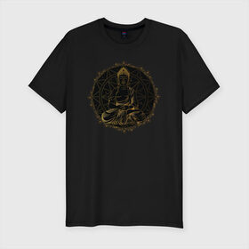 Мужская футболка премиум с принтом Будда в Белгороде, 92% хлопок, 8% лайкра | приталенный силуэт, круглый вырез ворота, длина до линии бедра, короткий рукав | будда | индия | йога | медитация