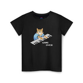 Детская футболка хлопок с принтом IT CROWD 8 bit cat в Белгороде, 100% хлопок | круглый вырез горловины, полуприлегающий силуэт, длина до линии бедер | 8 bit cat | 8 бит кот | cat | game | game over | it crowd | old gamer | компьютерщики | котики | котэ | майка роя