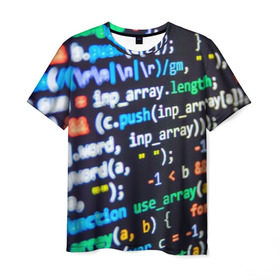 Мужская футболка 3D с принтом ТЫЖ ПРОГРАММИСТ! в Белгороде, 100% полиэфир | прямой крой, круглый вырез горловины, длина до линии бедер | Тематика изображения на принте: буквы | код | кодер | коды | переменные | программирование | программист | си плас плас | строки кода | цифры
