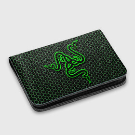 Картхолдер с принтом с принтом RAZER в Белгороде, натуральная матовая кожа | размер 7,3 х 10 см; кардхолдер имеет 4 кармана для карт; | game | razer | texture | зеленый | игровое лого | игромания | игры | рэйзер | текстуры