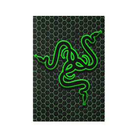 Обложка для паспорта матовая кожа с принтом RAZER в Белгороде, натуральная матовая кожа | размер 19,3 х 13,7 см; прозрачные пластиковые крепления | Тематика изображения на принте: game | razer | texture | зеленый | игровое лого | игромания | игры | рэйзер | текстуры