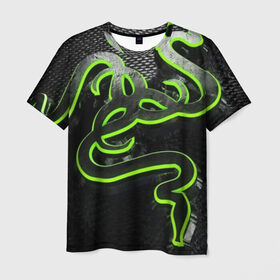 Мужская футболка 3D с принтом RAZER в Белгороде, 100% полиэфир | прямой крой, круглый вырез горловины, длина до линии бедер | game | razer | texture | зеленый | игровое лого | игромания | игры | рэйзер | текстуры