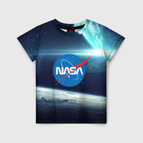 Детская футболка 3D с принтом NASA в Белгороде, 100% гипоаллергенный полиэфир | прямой крой, круглый вырез горловины, длина до линии бедер, чуть спущенное плечо, ткань немного тянется | galaxy | nasa | nebula | space | star | абстракция | вселенная | галактика | звезда | звезды | космический | наса | планеты