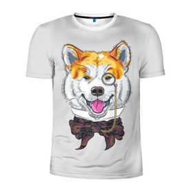 Мужская футболка 3D спортивная с принтом Акита ину в Белгороде, 100% полиэстер с улучшенными характеристиками | приталенный силуэт, круглая горловина, широкие плечи, сужается к линии бедра | Тематика изображения на принте: akita inu | animal | bow | breed | chain | collar | dog | gentleman | head | hipster | ornament | pattern | pince nez | shawl | smile | акита ину | бант | воротник | голова | джентльмен | животное | орнамент | пенсне | платок | порода | собака | узор | ул