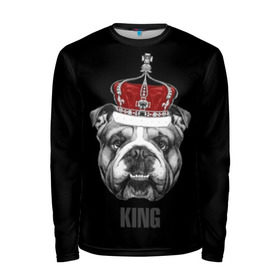Мужской лонгслив 3D с принтом Английский бульдог с короной в Белгороде, 100% полиэстер | длинные рукава, круглый вырез горловины, полуприлегающий силуэт | animals | authority | breed | bulldog | cool | crown | dog | english | fighting | head | illustration | inscription | king | muzzle | supreme | swag | авторитет | английский | бойцовый | бульдог | верховный | голова | животные | иллюстрация | король | кор