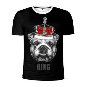 Мужская футболка 3D спортивная с принтом Английский бульдог с короной в Белгороде, 100% полиэстер с улучшенными характеристиками | приталенный силуэт, круглая горловина, широкие плечи, сужается к линии бедра | Тематика изображения на принте: animals | authority | breed | bulldog | cool | crown | dog | english | fighting | head | illustration | inscription | king | muzzle | supreme | swag | авторитет | английский | бойцовый | бульдог | верховный | голова | животные | иллюстрация | король | кор