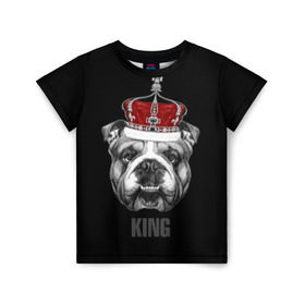 Детская футболка 3D с принтом Английский бульдог с короной в Белгороде, 100% гипоаллергенный полиэфир | прямой крой, круглый вырез горловины, длина до линии бедер, чуть спущенное плечо, ткань немного тянется | animals | authority | breed | bulldog | cool | crown | dog | english | fighting | head | illustration | inscription | king | muzzle | supreme | swag | авторитет | английский | бойцовый | бульдог | верховный | голова | животные | иллюстрация | король | кор