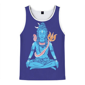 Мужская майка 3D с принтом Шива в Белгороде, 100% полиэстер | круглая горловина, приталенный силуэт, длина до линии бедра. Пройма и горловина окантованы тонкой бейкой | blue | cobra | destroyer | destruction | gods | great | hinduism | india | meditation | om | peace | power | religion | shiva | trident | yoga | боги | великий | власть | знание | индия | индуизм | йога | кайлас | кобра | медитация | ом | разрушение | раз