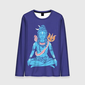 Мужской лонгслив 3D с принтом Шива в Белгороде, 100% полиэстер | длинные рукава, круглый вырез горловины, полуприлегающий силуэт | Тематика изображения на принте: blue | cobra | destroyer | destruction | gods | great | hinduism | india | meditation | om | peace | power | religion | shiva | trident | yoga | боги | великий | власть | знание | индия | индуизм | йога | кайлас | кобра | медитация | ом | разрушение | раз