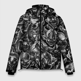 Мужская зимняя куртка 3D с принтом Злые Клоуны в Белгороде, верх — 100% полиэстер; подкладка — 100% полиэстер; утеплитель — 100% полиэстер | длина ниже бедра, свободный силуэт Оверсайз. Есть воротник-стойка, отстегивающийся капюшон и ветрозащитная планка. 

Боковые карманы с листочкой на кнопках и внутренний карман на молнии. | Тематика изображения на принте: black | graffiti | horror | stickerbombing | tatu | urban | white | граффити | зло | клоун | клоуны | комикс | мода | стикер | стикербомбинг | стиль | тату | татуировки | тренд | ужас | улыбка | урбан | хоррор | черно белые