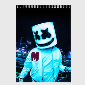 Скетчбук с принтом MARSHMELLO в Белгороде, 100% бумага
 | 48 листов, плотность листов — 100 г/м2, плотность картонной обложки — 250 г/м2. Листы скреплены сверху удобной пружинной спиралью | america | dj | marshmello | smile | usa | америка | маршмелло | маршмелоу | смайл | сша