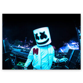 Поздравительная открытка с принтом MARSHMELLO в Белгороде, 100% бумага | плотность бумаги 280 г/м2, матовая, на обратной стороне линовка и место для марки
 | america | dj | marshmello | smile | usa | америка | маршмелло | маршмелоу | смайл | сша