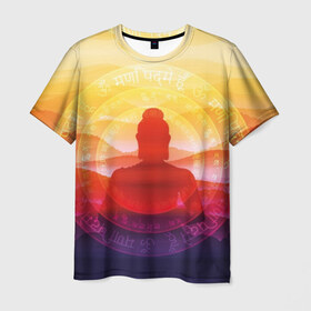 Мужская футболка 3D с принтом Будда в Белгороде, 100% полиэфир | прямой крой, круглый вырез горловины, длина до линии бедер | buddha | calm | color | enlightenment | india | meditatio | mountains | nature | purple | red | religion | symbol | yellow | yoga | будда | горы | духовность | желтый | индия | йога | красный | медитация | природа | просветление | расслабление | религия |