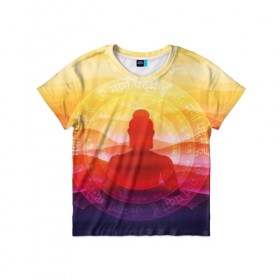 Детская футболка 3D с принтом Будда в Белгороде, 100% гипоаллергенный полиэфир | прямой крой, круглый вырез горловины, длина до линии бедер, чуть спущенное плечо, ткань немного тянется | buddha | calm | color | enlightenment | india | meditatio | mountains | nature | purple | red | religion | symbol | yellow | yoga | будда | горы | духовность | желтый | индия | йога | красный | медитация | природа | просветление | расслабление | религия |