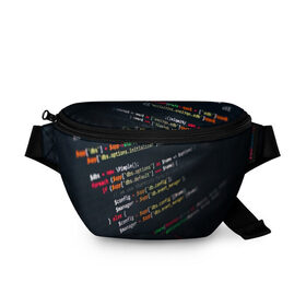 Поясная сумка 3D с принтом ПРОГРАММИСТ в Белгороде, 100% полиэстер | плотная ткань, ремень с регулируемой длиной, внутри несколько карманов для мелочей, основное отделение и карман с обратной стороны сумки застегиваются на молнию | anonymus | cod | hack | hacker | it | program | texture | айти | аноним | анонимус | взлом | код | кодинг | программа | программист | текстура | хак | хакер