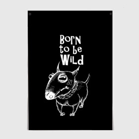 Постер с принтом Born to be wild в Белгороде, 100% бумага
 | бумага, плотность 150 мг. Матовая, но за счет высокого коэффициента гладкости имеет небольшой блеск и дает на свету блики, но в отличии от глянцевой бумаги не покрыта лаком | angry | animals | authority | b | black and white | bull terrier | bully | cool | dog | fight | illustration | swag | thug | wild | авторитет | бандит | бойцовый | бультерьер | дикий | животные | злой | иллюстрация | крутой | надпись | ошейник | п