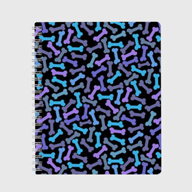 Тетрадь с принтом Косточки в Белгороде, 100% бумага | 48 листов, плотность листов — 60 г/м2, плотность картонной обложки — 250 г/м2. Листы скреплены сбоку удобной пружинной спиралью. Уголки страниц и обложки скругленные. Цвет линий — светло-серый
 | blue | bones | camouflage | dainty | disguise | dog handler | doggy | lilac | pattern | purple | камуфляж | кинолог | кости | лакомство | маскировка | синие | сиреневые | собачье | узор | фиолетовые