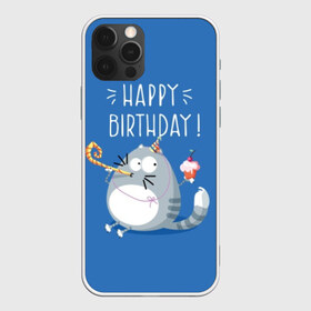 Чехол для iPhone 12 Pro Max с принтом Happy birthday! в Белгороде, Силикон |  | berry | birthday | cake | cap | cat | cherry | gray | holds | holiday | inscription | party | sits | striped | sweetness | вечеринка | вишня | день рождения | держит | колпак | кот | надпись | пирожное | полосатый | праздник | серый | сидит | сладость | я