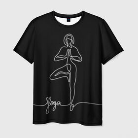 Мужская футболка 3D с принтом Йога в Белгороде, 100% полиэфир | прямой крой, круглый вырез горловины, длина до линии бедер | black and white | culture | girl | graphics | indian | line | meditation | pose | yoga | графика | девушка | индийская | йога | культура | линия | медитация | черно белая