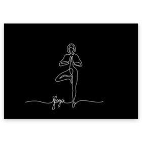 Поздравительная открытка с принтом Йога в Белгороде, 100% бумага | плотность бумаги 280 г/м2, матовая, на обратной стороне линовка и место для марки
 | black and white | culture | girl | graphics | indian | line | meditation | pose | yoga | графика | девушка | индийская | йога | культура | линия | медитация | черно белая