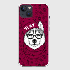 Чехол для iPhone 13 с принтом Хаски в Белгороде,  |  | animals | breed | christmas | dog | fashionable | hat | head | holiday | husky | illustration | muzzle | riding | scarf | style | голова | ездовая | животные | иллюстрация | модный | очки | порода | праздник | рождество | собака | стиль 