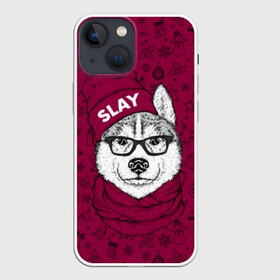 Чехол для iPhone 13 mini с принтом Хаски в Белгороде,  |  | animals | breed | christmas | dog | fashionable | hat | head | holiday | husky | illustration | muzzle | riding | scarf | style | голова | ездовая | животные | иллюстрация | модный | очки | порода | праздник | рождество | собака | стиль 