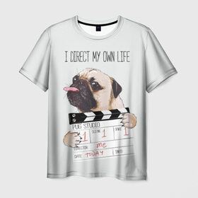 Мужская футболка 3D с принтом I direct my own life в Белгороде, 100% полиэфир | прямой крой, круглый вырез горловины, длина до линии бедер | animal | board | direct | dog | his | i | life | pug | slate | the inscription | грифельная | доска | животное | жизнь | мопс | надпись | направляю | свою | собака | я