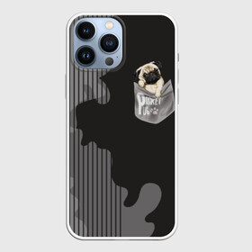 Чехол для iPhone 13 Pro Max с принтом Мопс в кармане в Белгороде,  |  | animal | breed | dog | funny | illustration | imprint | paw | pocket | pug | puppy | sits | small | trace | животное | иллюстрация | карман | лапа | маленький | мопс | отпечаток | порода | сидит | след | смешная | собака | щенок