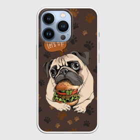 Чехол для iPhone 13 Pro с принтом lets try в Белгороде,  |  | animal | breed | dog | food | funny | hamburger | illustration | inscription | meat | pug | puppy | sandwich | small | tomato | tomatoe | try | булочка | бутерброд | гамбургер | давай | еда | животное | иллюстрация | кушает | маленький | мопс | мясо | над