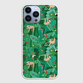 Чехол для iPhone 13 Pro Max с принтом Ленивцы в Белгороде,  |  | animal | birds | branches | cute | flowers | forest | hang | jungle | sloths | toucans | trees | tropical | ветки | висят | деревья | джунгли | животное | ленивцы | лес | милые | птицы | тропический | туканы | цветы