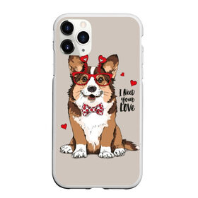 Чехол для iPhone 11 Pro матовый с принтом I need your love в Белгороде, Силикон |  | animal | bow tie | breed | corgi | cute | dog | funny | hearts | holiday | pembroke | polka dot | red | saint | valentine | валентина | вельш корги | галстук бабочка | горошек | день | животное | красный | любовь | милая | очки | пемброк | пород