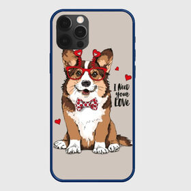 Чехол для iPhone 12 Pro с принтом I need your love в Белгороде, силикон | область печати: задняя сторона чехла, без боковых панелей | Тематика изображения на принте: animal | bow tie | breed | corgi | cute | dog | funny | hearts | holiday | pembroke | polka dot | red | saint | valentine | валентина | вельш корги | галстук бабочка | горошек | день | животное | красный | любовь | милая | очки | пемброк | пород
