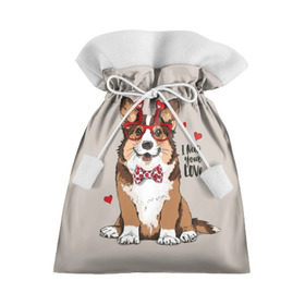 Подарочный 3D мешок с принтом I need your love в Белгороде, 100% полиэстер | Размер: 29*39 см | animal | bow tie | breed | corgi | cute | dog | funny | hearts | holiday | pembroke | polka dot | red | saint | valentine | валентина | вельш корги | галстук бабочка | горошек | день | животное | красный | любовь | милая | очки | пемброк | пород