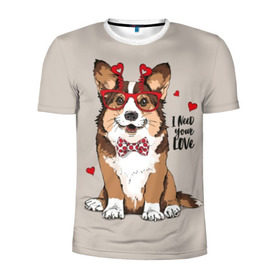 Мужская футболка 3D спортивная с принтом I need your love в Белгороде, 100% полиэстер с улучшенными характеристиками | приталенный силуэт, круглая горловина, широкие плечи, сужается к линии бедра | Тематика изображения на принте: animal | bow tie | breed | corgi | cute | dog | funny | hearts | holiday | pembroke | polka dot | red | saint | valentine | валентина | вельш корги | галстук бабочка | горошек | день | животное | красный | любовь | милая | очки | пемброк | пород