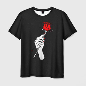 Мужская футболка 3D с принтом Lil Peep (Rose) в Белгороде, 100% полиэфир | прямой крой, круглый вырез горловины, длина до линии бедер | Тематика изображения на принте: baby | broken | cry | lil | lil peep | peep | rap | rose | лил | лил пип | пип | реп | роза | сердце